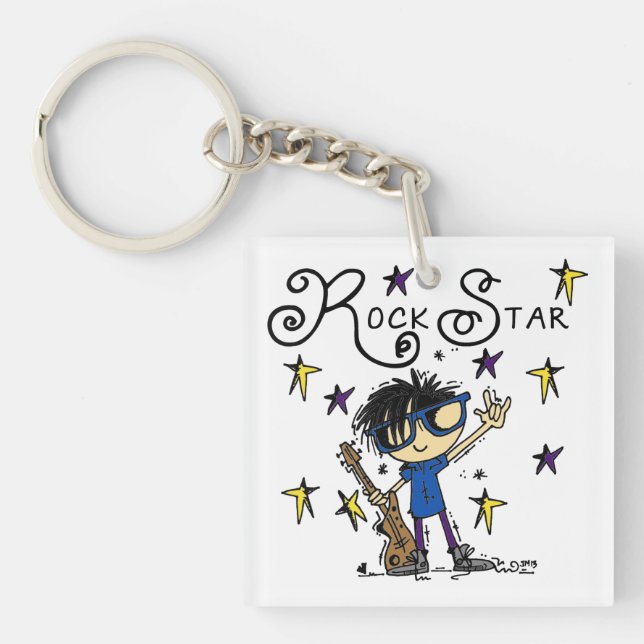Porte-clefs Vedette du rock de garçon de cheveux noirs (Devant)