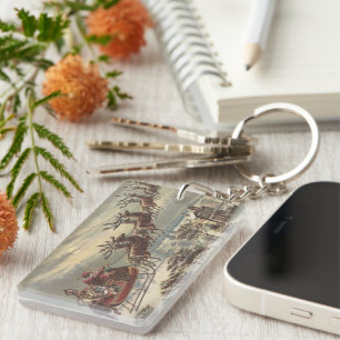 Porte-clefs Veille de Noël vintage Santa Claus victorien traîn