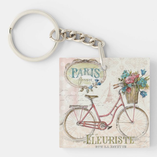 Porte-clefs Vélo de Paris avec des fleurs dans l'avant (Devant)