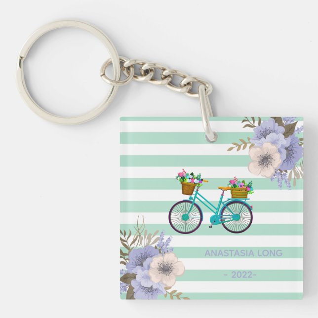 Porte-clefs Vélos Fleurs Bleues Modernes (Devant)