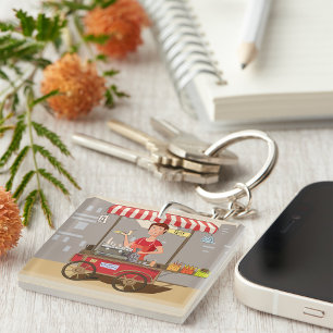 Porte-clefs Vendeur de street food souriant Chariot de nourrit