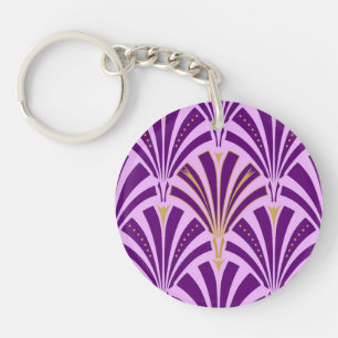 Porte-clefs Ventilateur Art Déco motif - violet et orchidée