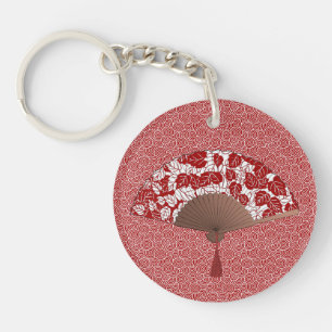 Porte-clefs Ventilateur japonais en papier feuille, rouge fonc