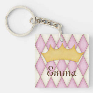 Porte-clefs Vérification Diamant Rose Nom Personnalisé Princes
