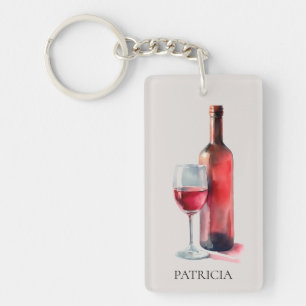 Porte-clefs Verre à vin rouge personnalisé à l'aquarelle rusti