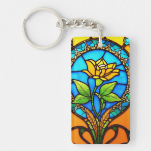 Porte-clefs Verre Artisitique Coloré avec Fleur Vibrante