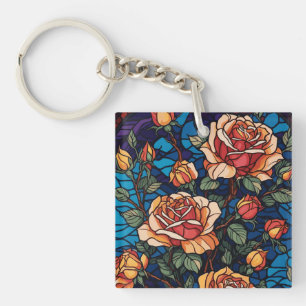 Porte-clefs Verre coloré Rose Botanique