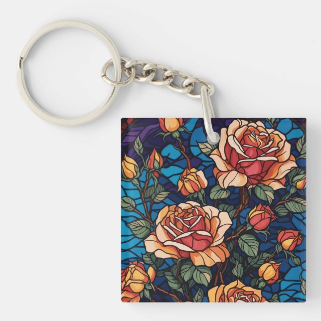 Porte-clefs Verre coloré Rose Botanique (Devant)