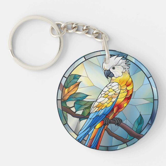 Porte-clefs Verre doux Cockatoo blanc Parrot Bird (Devant)