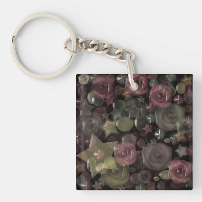 Porte-clefs Verre, étoiles, fleurs carreaux céramique (Devant)