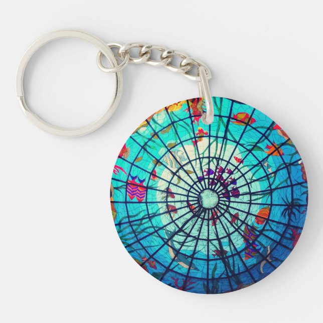 Porte-clefs Verre regardé océan vie tropicale poisson bleu (Devant)