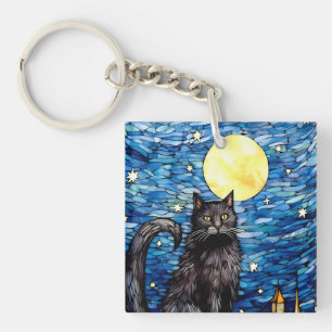 Porte-clefs Verre tendu Chat noir Starry nuit
