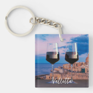 Porte-clefs Verres à vin avec vue coucher de soleil sur La Val