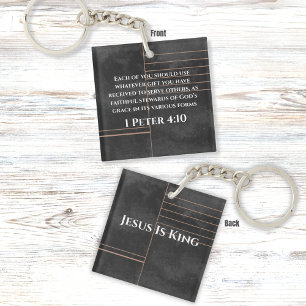 Porte-clefs Verset biblique avec un design abstrait noir éléga
