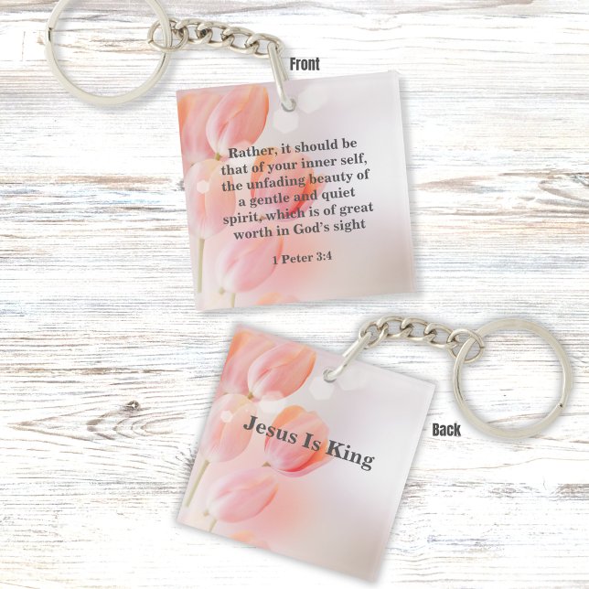 Porte-clefs Verset biblique inspirant avec fleurs de tulipe ro (Créateur téléchargé)