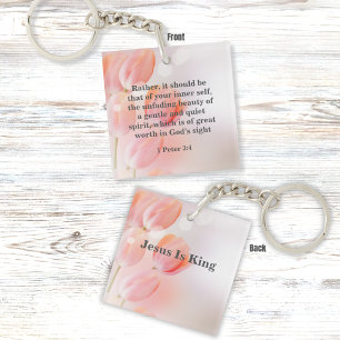 Porte-clefs Verset biblique inspirant avec fleurs de tulipes r