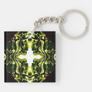 Porte-clefs Vert Abstraite Peinture Acrylique Versée Art