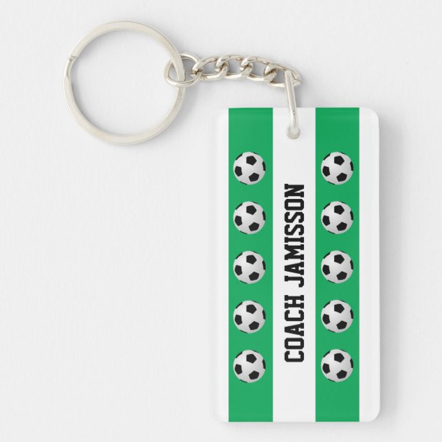 Porte-clefs Vert & Blanc, pour entraîneur de football, Joueur (Devant)