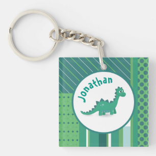 Porte-clefs Vert/bleu avec mignon dinosaure animal garçon nom