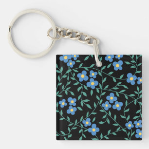 Porte-clefs Vert & bleu Floral Abstrait Moderne
