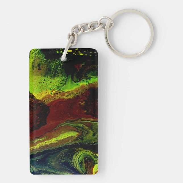 Porte-clefs Vert, couleur jaune, joyeux anniversaire (Dos)