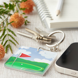 Porte-clefs Vert de golf avec drapeau rouge et balle