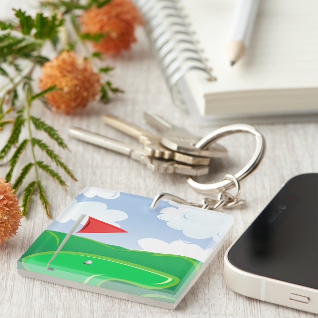 Porte-clefs Vert de golf avec drapeau rouge et balle (Créateur téléchargé)