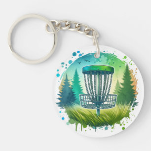 Porte-clefs Vert et Bleu Disque Golf Thème