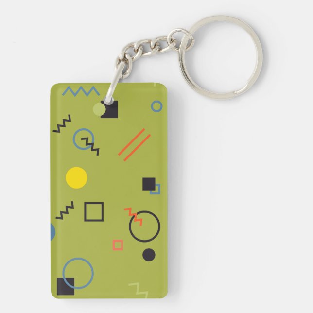 Porte-clefs Vert, moderne, cool, tendance, urbain, Memphis mot (Dos)