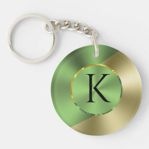 Porte-clefs Vert & Or Moderne Métallurgique Design géométrique