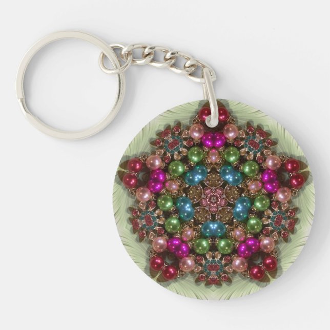 Porte-clefs Vert rose bleu clair Circulaire ~ Noël ~ (Devant)