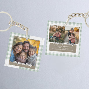 Porte-clefs Vert sauge moderne Photo de famille personnalisée