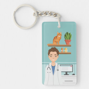 Porte-clefs Vétérinaire Docteur Vet Clinique Homme avec chat m