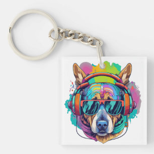 Porte-clefs Vibes canines super : Chien Cool avec casque