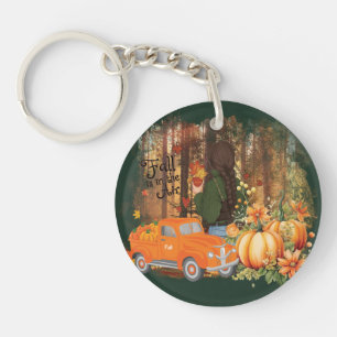 Porte-clefs Vibes D'Automne, Une Voiture Chargée De Citrouille