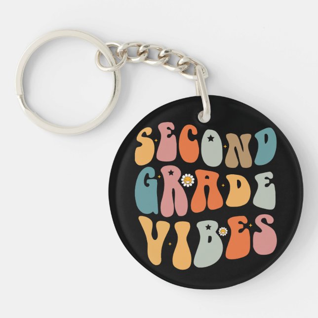 Porte-clefs Vibes de 2e année Retour à l'école École groovy  (Devant)