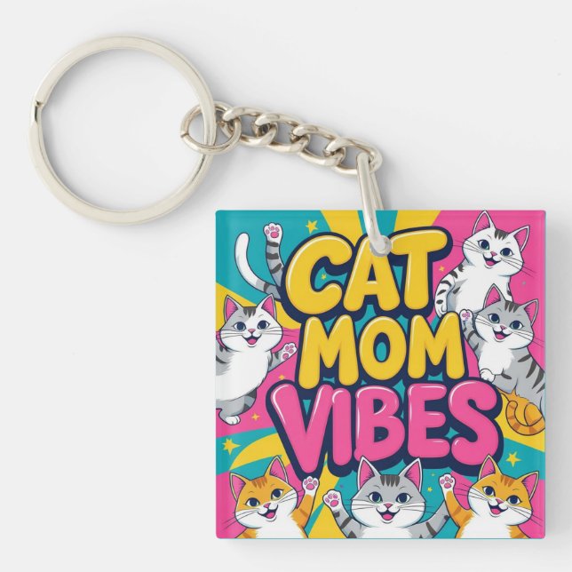 Porte-clefs Vibes de maman de chat super (Devant)
