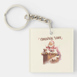 Porte-clefs Vibes de Noël rose Père Noël