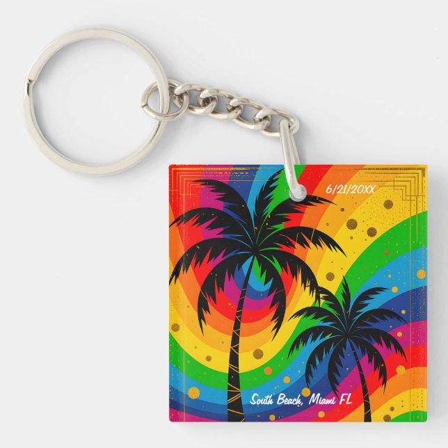 Porte-clefs Vibes de South Beach] Palmiers Tropicaux Rétro (Devant)