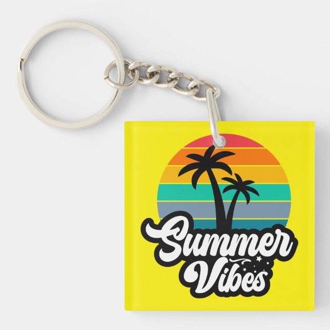 Porte-clefs Vibes d'été avec design de palmiers (Devant)