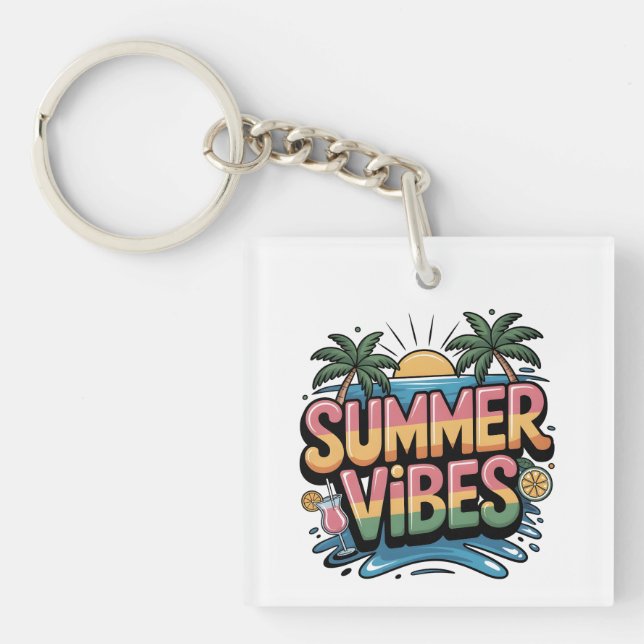 Porte-clefs Vibes d'été Plage tropicale (Devant)