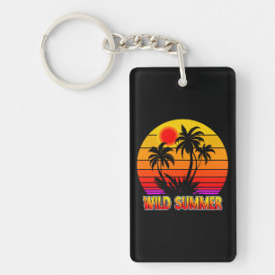 Porte-clefs Vibes d'été rétro sauvage avec design de palmiers
