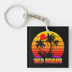 Porte-clefs Vibes d'été rétro sauvage avec design de palmiers