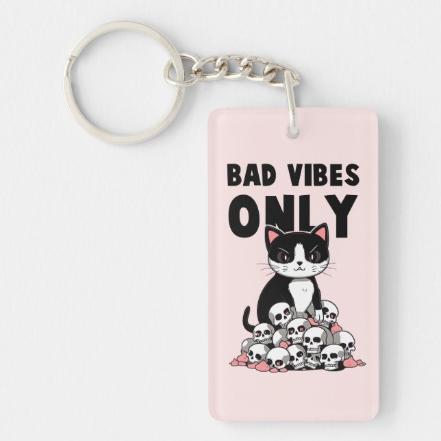 Porte-clefs Vibes incorrectes uniquement - Chat et crânes (Devant)