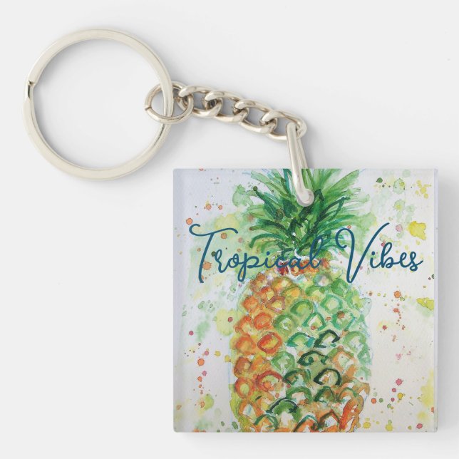 Porte-clefs Vibes tropicales de la plage de fruits d'ananas ja (Devant)
