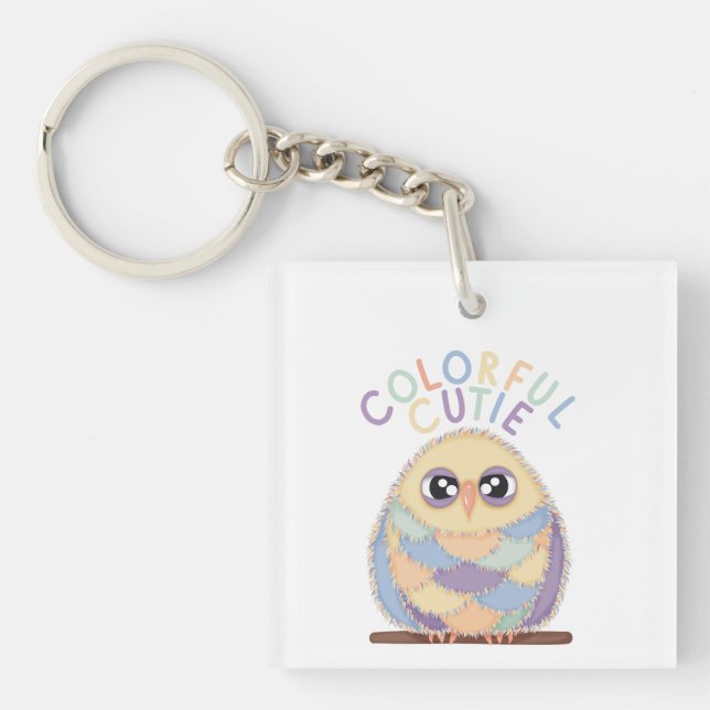 Porte-clefs Vibrant Colorful Owl with Text (Devant)