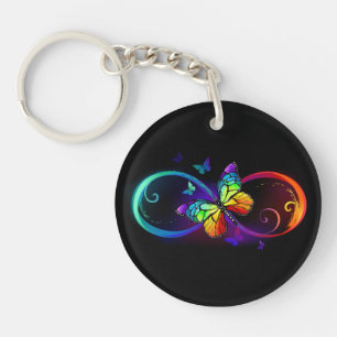 Porte-clefs Vibrant infinity with rainbow butterfly on black