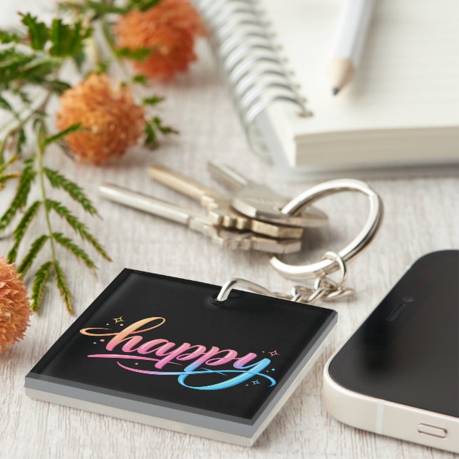 Porte-clefs Vibrant Pastel Gradient HAPPY Typography - Modern  (Devant Droit)