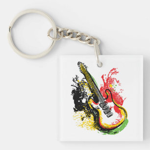 Porte-clefs Vibrant Retro Groove : Éclaboussure de Guitare Éle