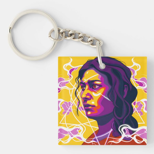 Porte-clefs Vibrant Stylized Portrait with Abstract Elements (Devant)